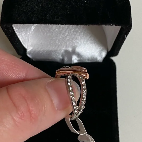 Rose Gold & Silver Simulated Diamond Heart Ring - Picture 6 of 12